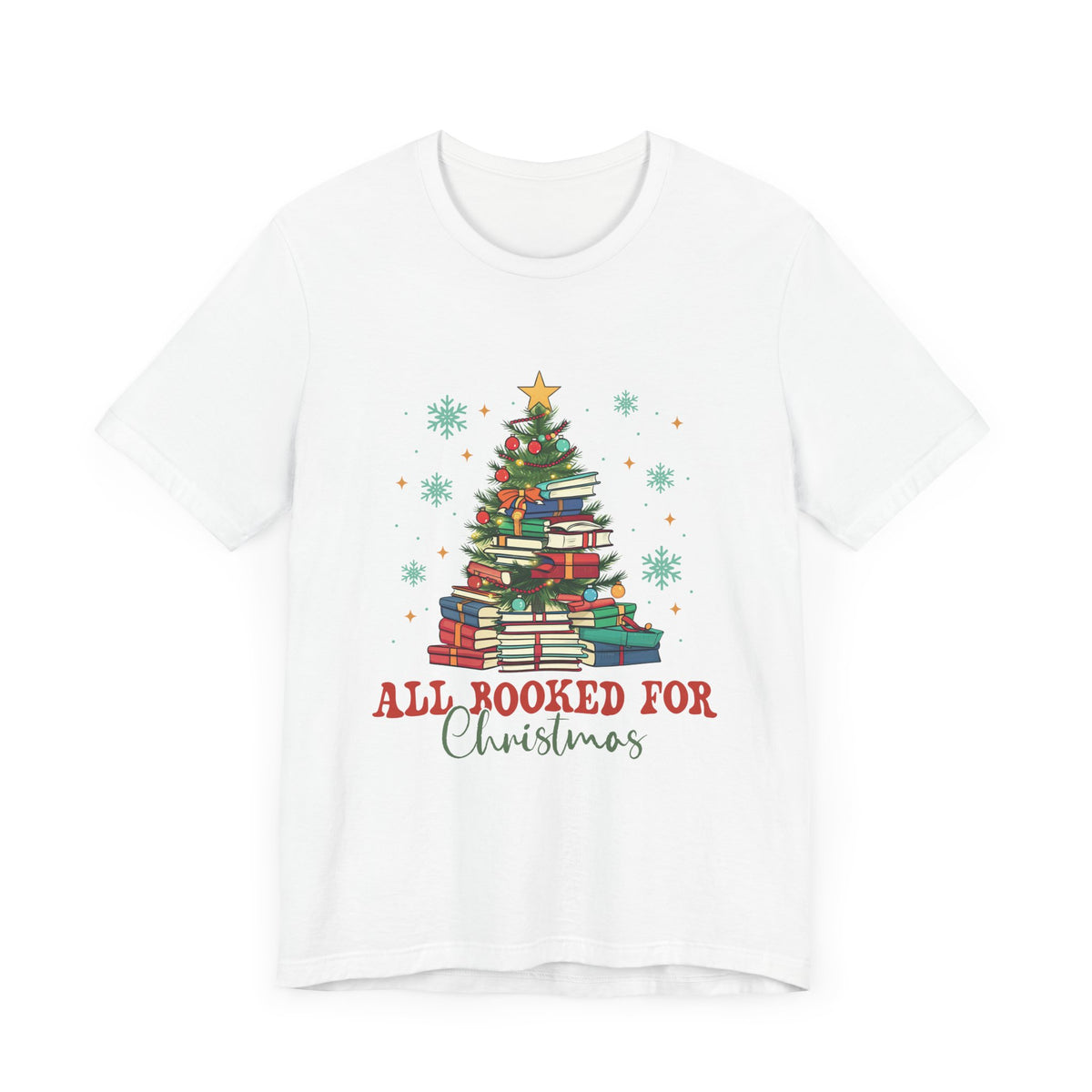 All Booked for Christmas T-Shirt - Festive Book Lover's Christmas Tree Design - Perfect Gift for Readers and Bookworms