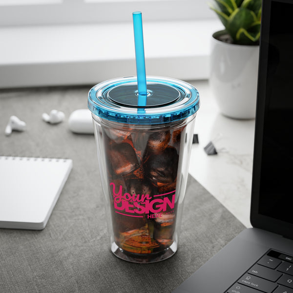 Sunsplash Tumbler with Straw - Personalizable 16oz Drink Cup for Summer Fun, Beach Vibes, and Gifts