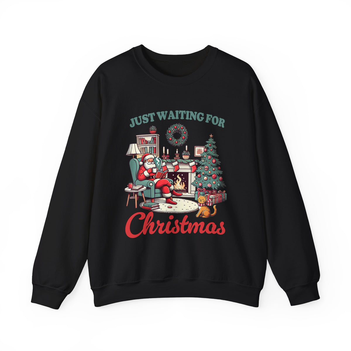 Just Waiting for Christmas" Santa Tee - Cozy Christmas T-Shirt for Book Lovers