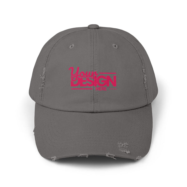 Distressed Dad Hat – Retro Pink ‘Your Design Here’ Custom Printed Cap, Personalized Vintage Baseball Hat for Men & Women