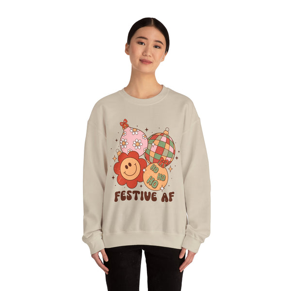 Festive AF Ornaments Crewneck Sweatshirt - Cute Holiday Decorations Christmas Sweater