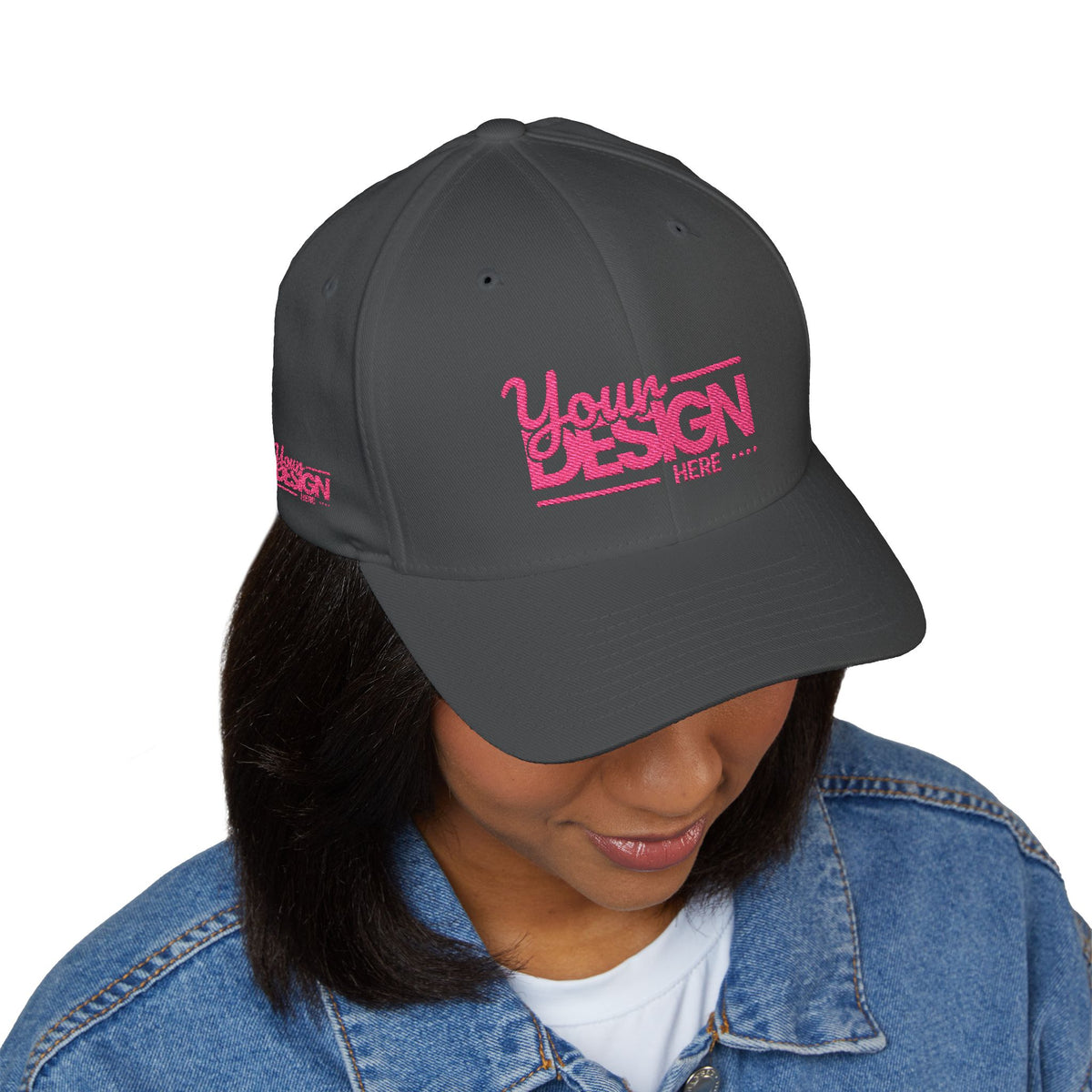 Embroidered ‘Your Design Here’ Structured Cap – Custom Logo Hat, Personalized Blank White Baseball Cap for Men & Women