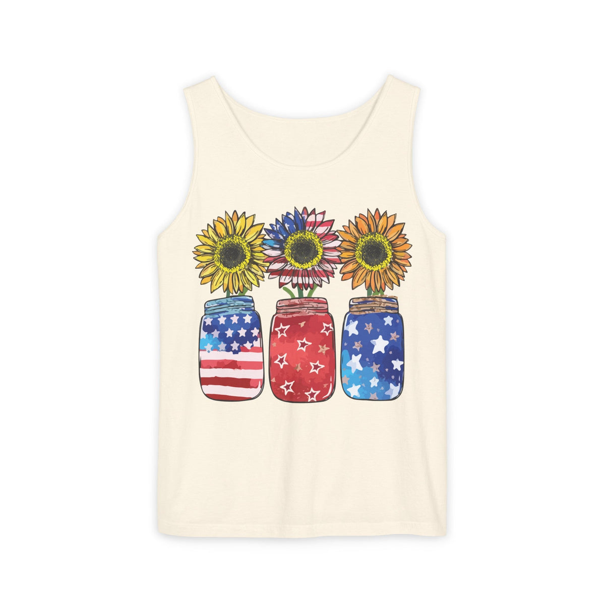 4th July Sunflower American Flag Unisex Garment-Dyed Tank Top