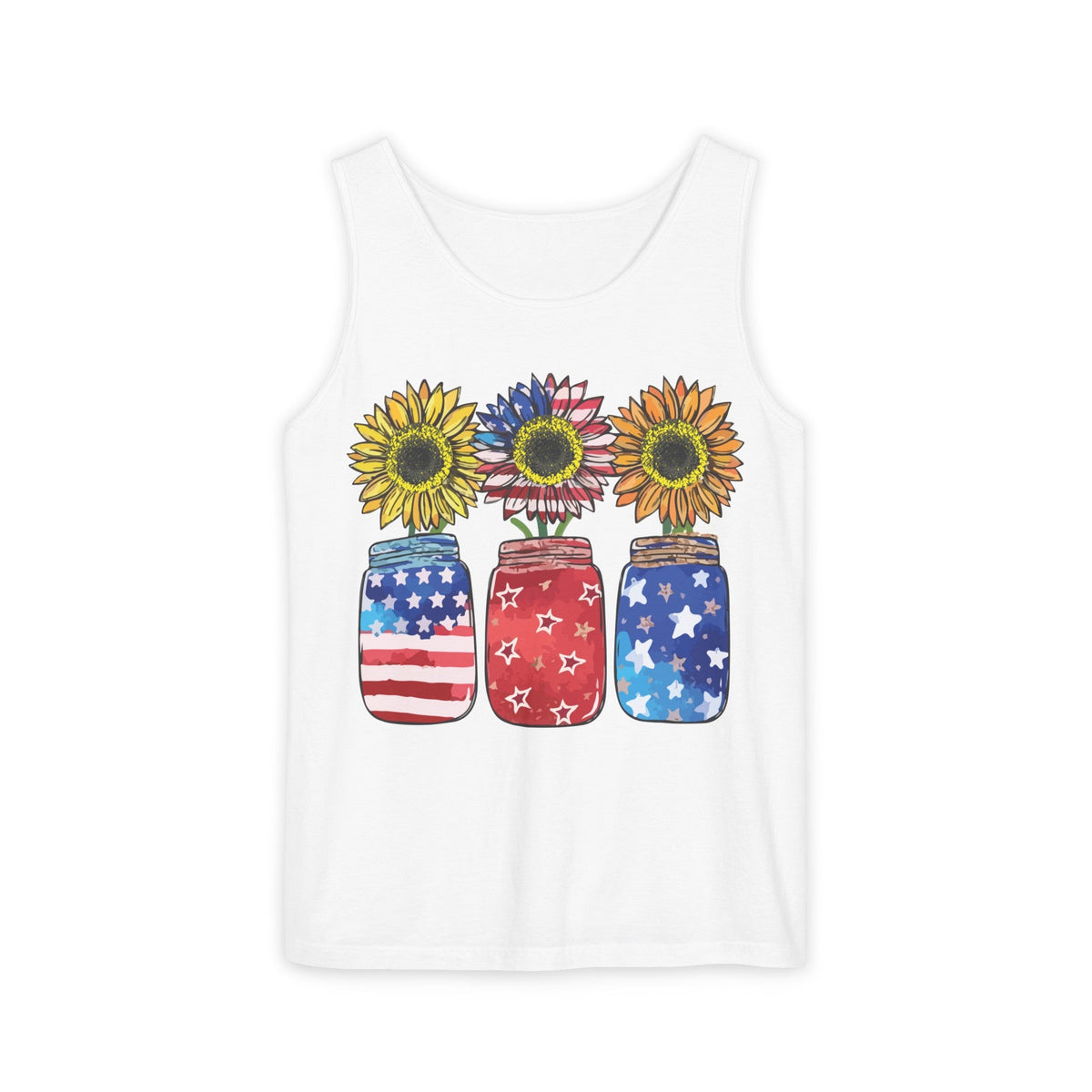 4th July Sunflower American Flag Unisex Garment-Dyed Tank Top