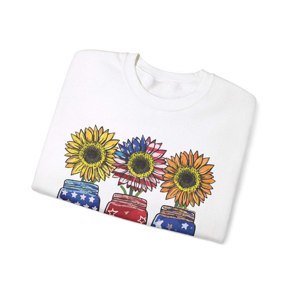 4th July Sunflower American Flag Unisex Heavy Blend™ Crewneck Sweatshirt