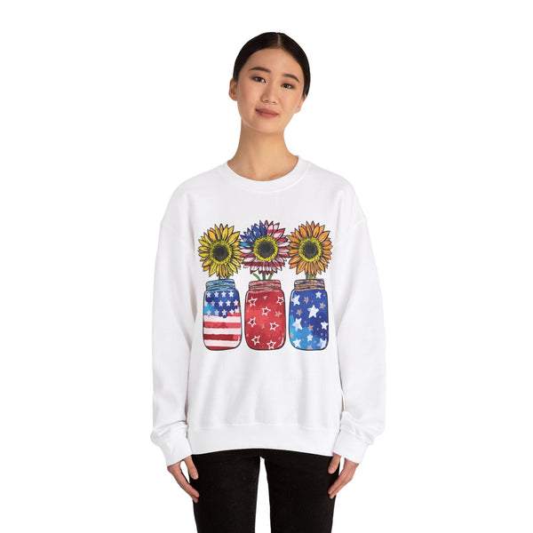 4th July Sunflower American Flag Unisex Heavy Blend™ Crewneck Sweatshirt