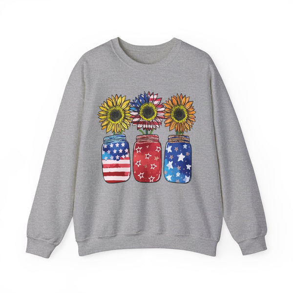 4th July Sunflower American Flag Unisex Heavy Blend™ Crewneck Sweatshirt