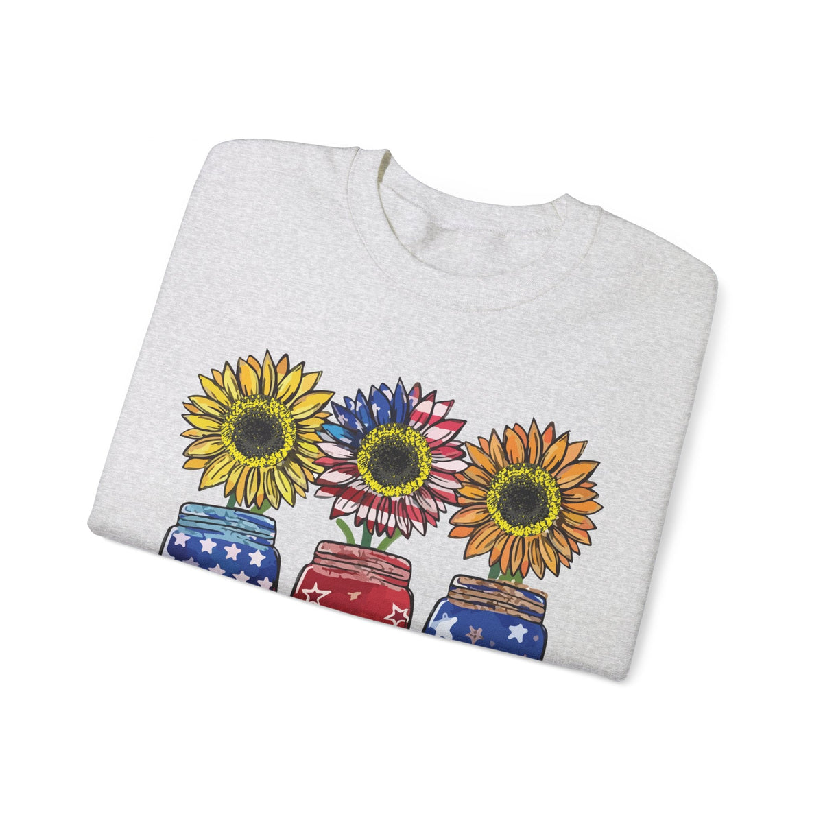 4th July Sunflower American Flag Unisex Heavy Blend™ Crewneck Sweatshirt