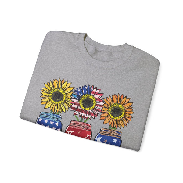 4th July Sunflower American Flag Unisex Heavy Blend™ Crewneck Sweatshirt