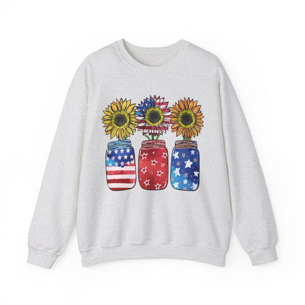 4th July Sunflower American Flag Unisex Heavy Blend™ Crewneck Sweatshirt