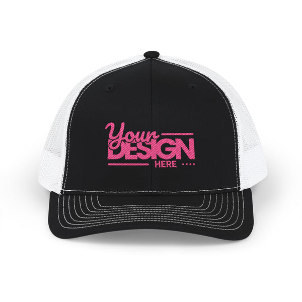Embroidered Trucker Cap – Custom ‘Your Design Here’ Snapback, Personalized Mesh Baseball Hat for Men & Women
