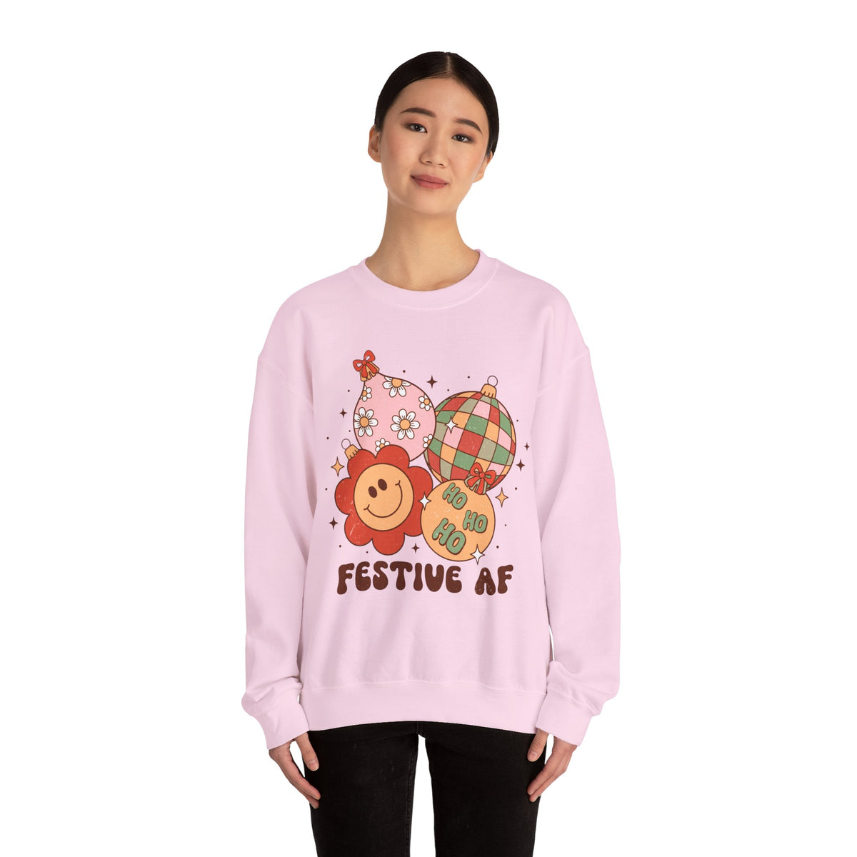 Festive AF Ornaments Crewneck Sweatshirt - Cute Holiday Decorations Christmas Sweater