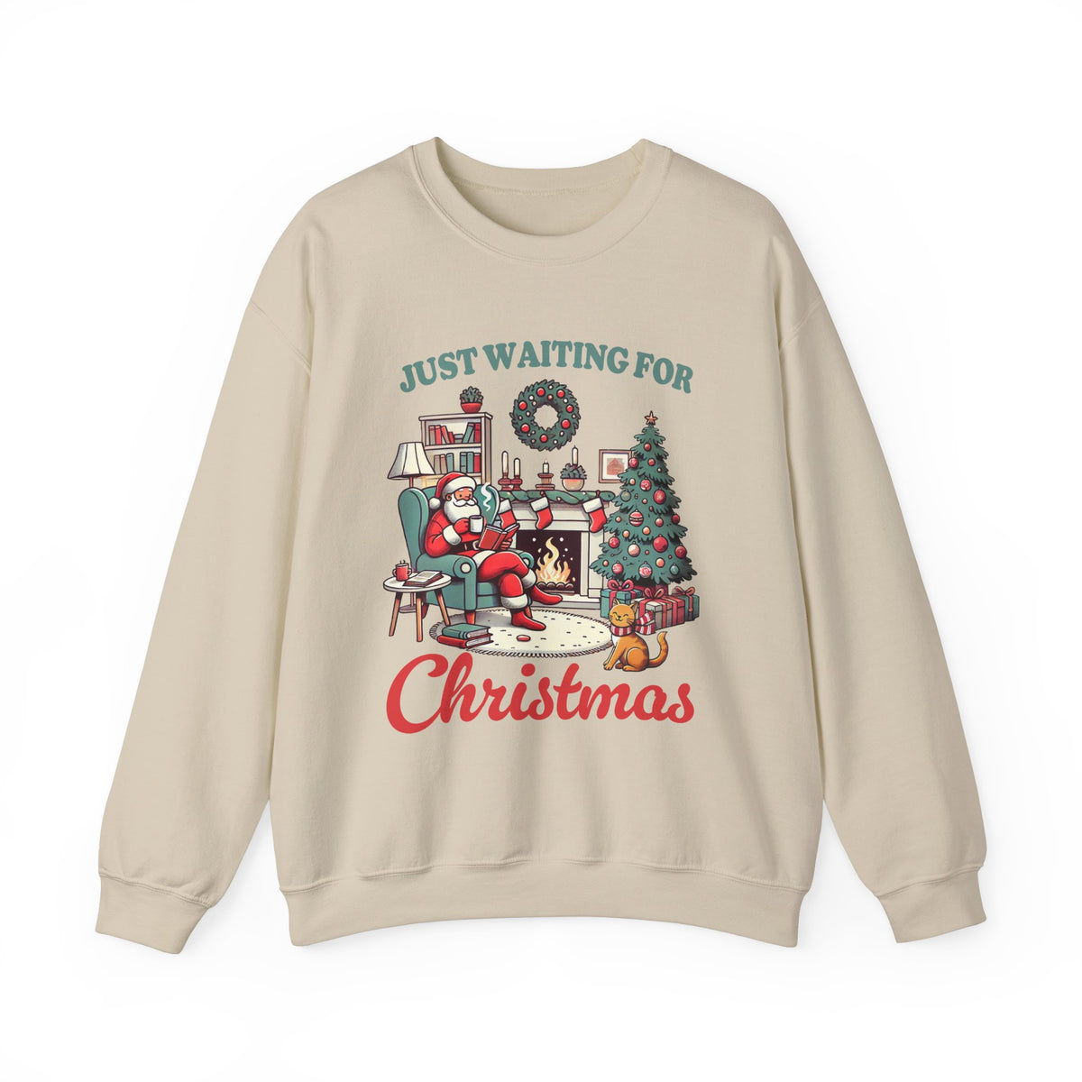 Just Waiting for Christmas" Santa Tee - Cozy Christmas T-Shirt for Book Lovers