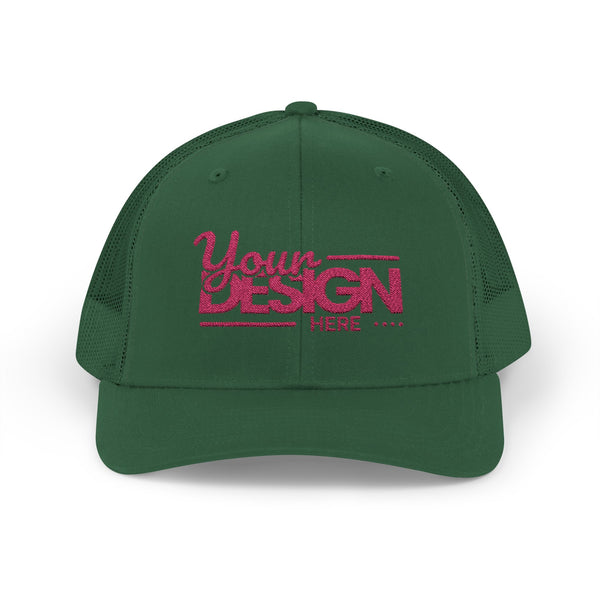 Sparkle Mesh Trucker Cap – Custom ‘Your Design Here’ Embroidered Snapback, Personalized Glitter Hat for Women & Events
