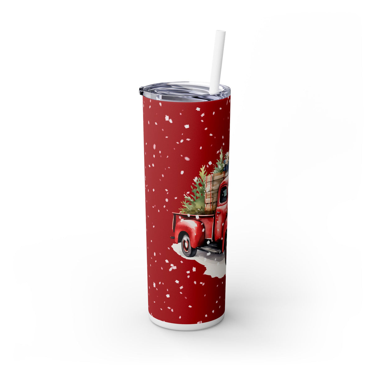 Festive Christmas Tumbler - Red Truck with Christmas Trees and Snow, Holiday Decor for Winter