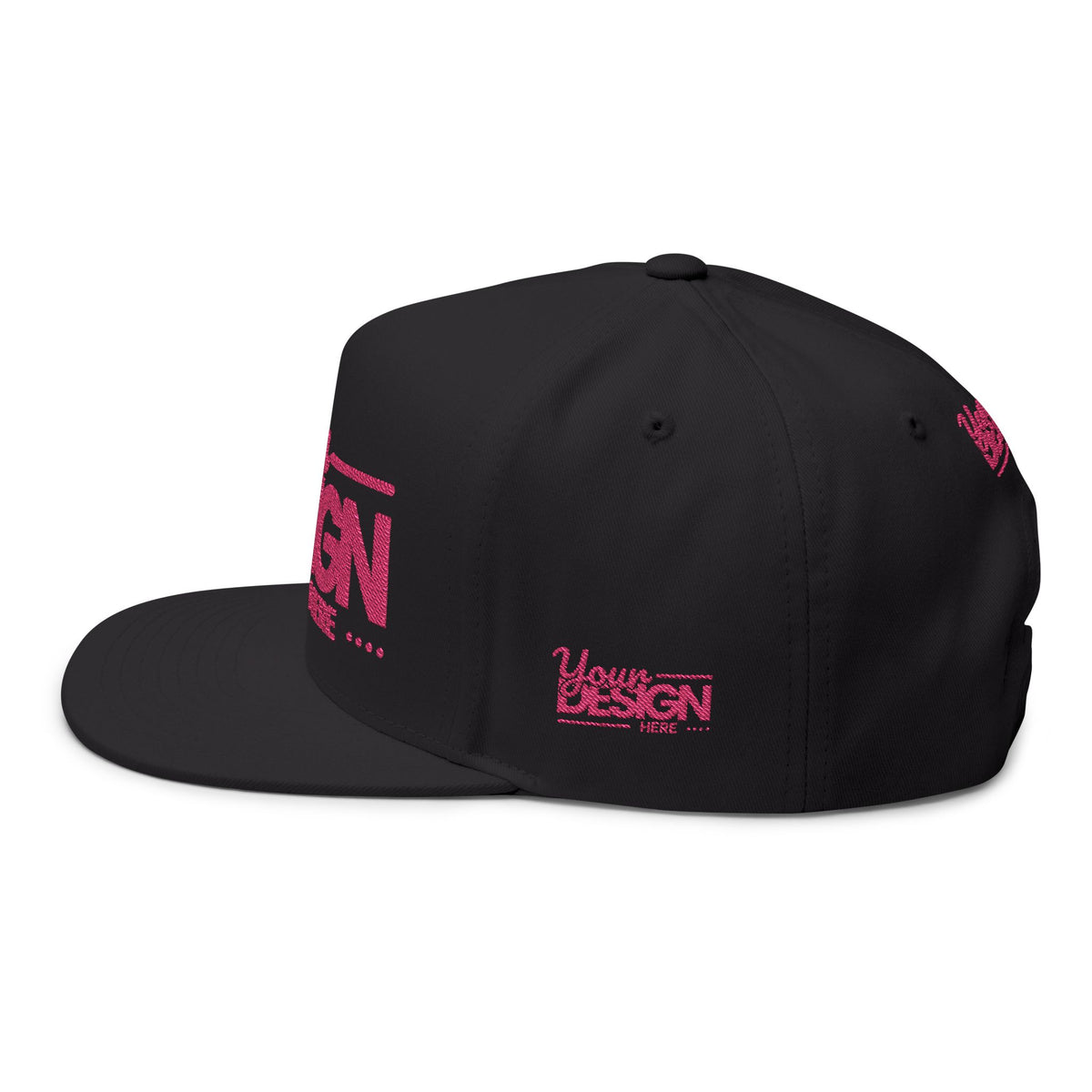Embroidered Flat Bill Cap – Custom Pink Glitter ‘Your Design Here’ Snapback, Personalized Logo Hat for Men & Women