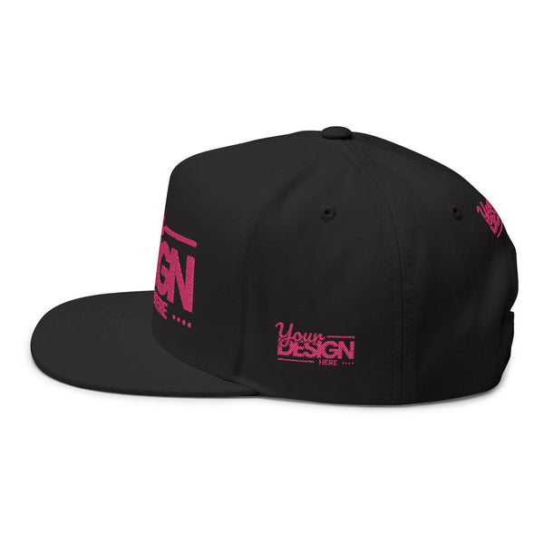 Embroidered Flat Bill Cap – Custom Pink Glitter ‘Your Design Here’ Snapback, Personalized Logo Hat for Men & Women