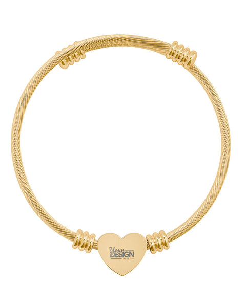 Engravable Heart Cuff Bracelet Personalized Love Charm Gold or Silver PVD