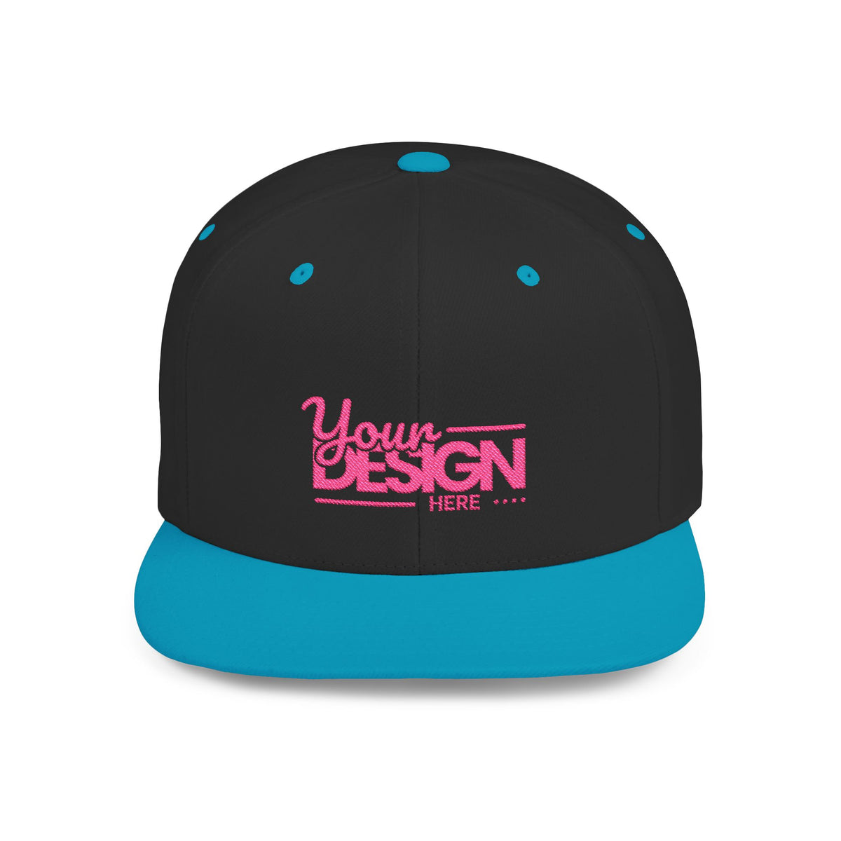 Snapback Hat – White Flat Bill Cap with Pink ‘Your Design Here’ Embroidery, Custom Logo Hat for Men & Women