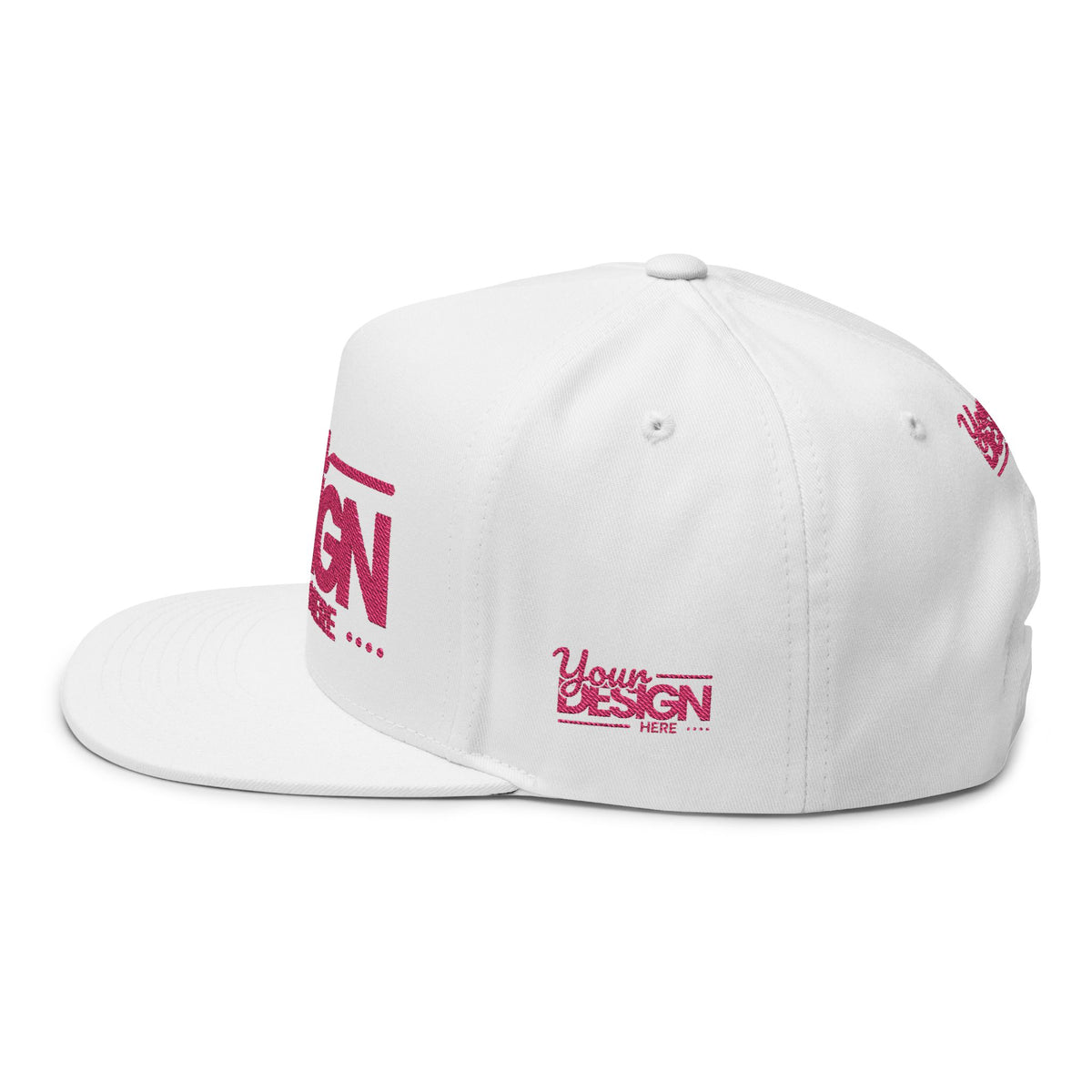 Embroidered Flat Bill Cap – Custom Pink Glitter ‘Your Design Here’ Snapback, Personalized Logo Hat for Men & Women