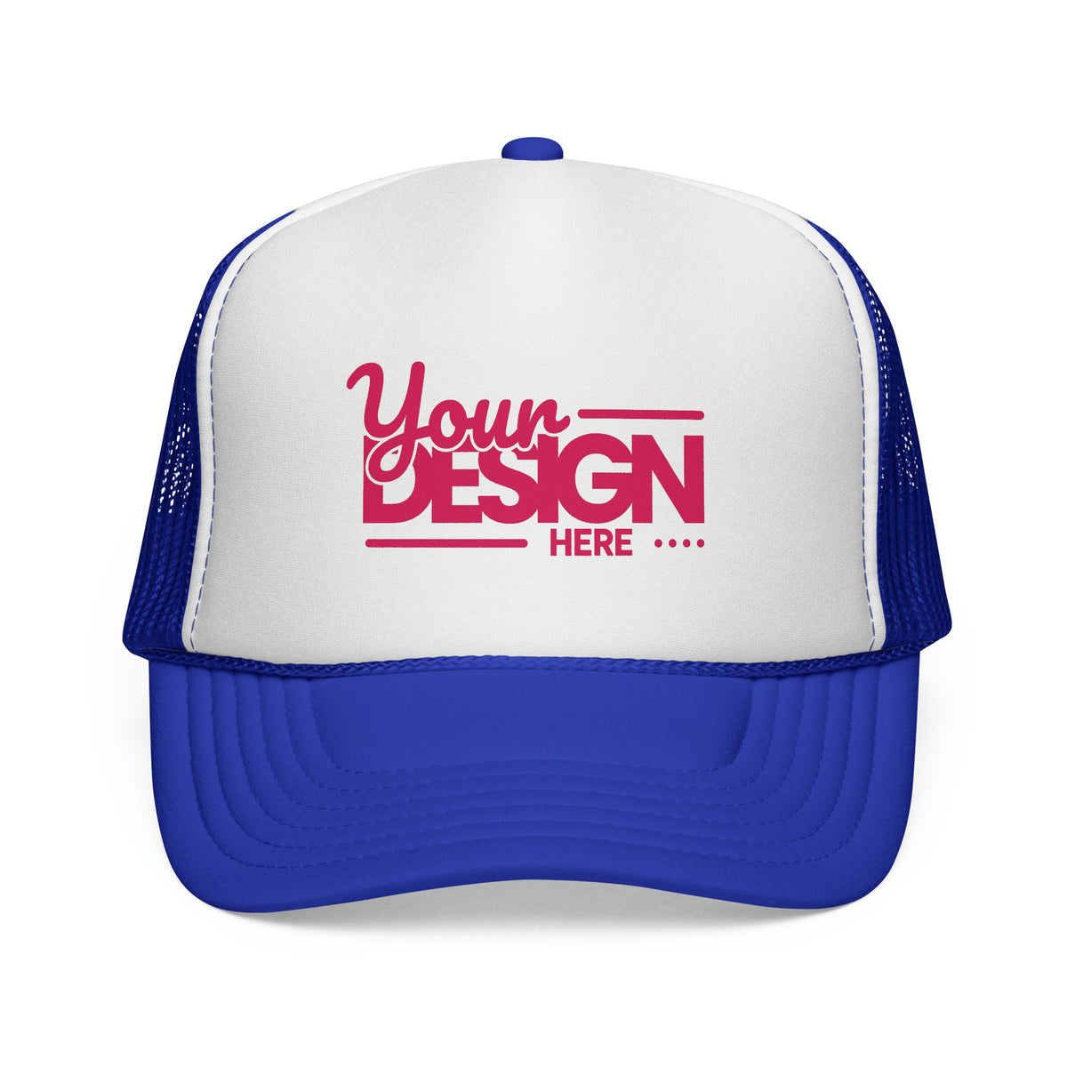 Custom Trucker Hat – Embroidered ‘Your Design Here’ Retro Script Cap, Personalized Mesh Snapback in Multiple Colors for Men & Women