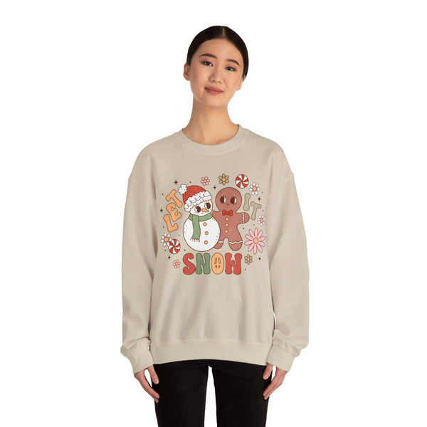 Let It Snow Crewneck Sweatshirt - Cute Snowman and Gingerbread Christmas Sweater - Winter Fun