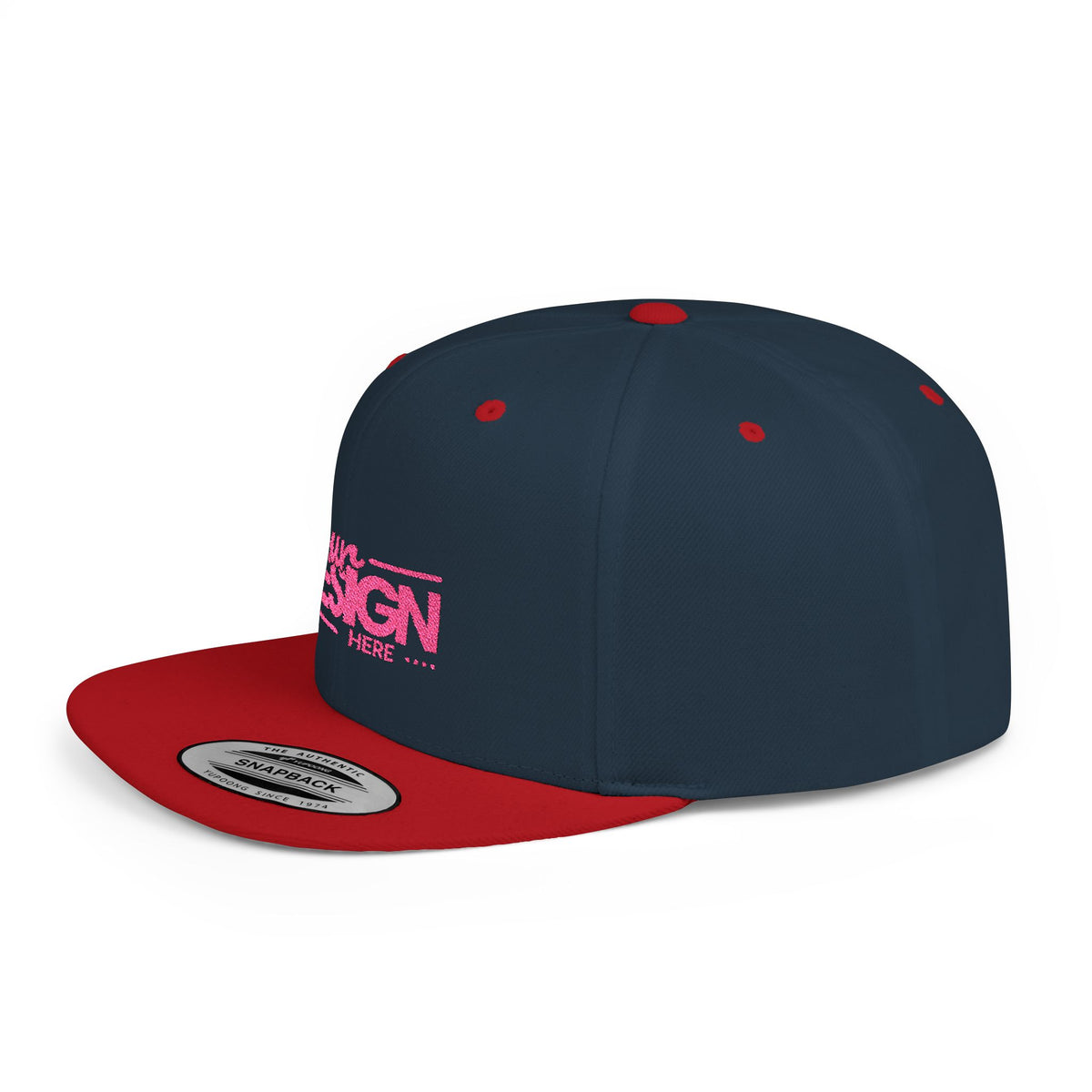Snapback Hat – White Flat Bill Cap with Pink ‘Your Design Here’ Embroidery, Custom Logo Hat for Men & Women