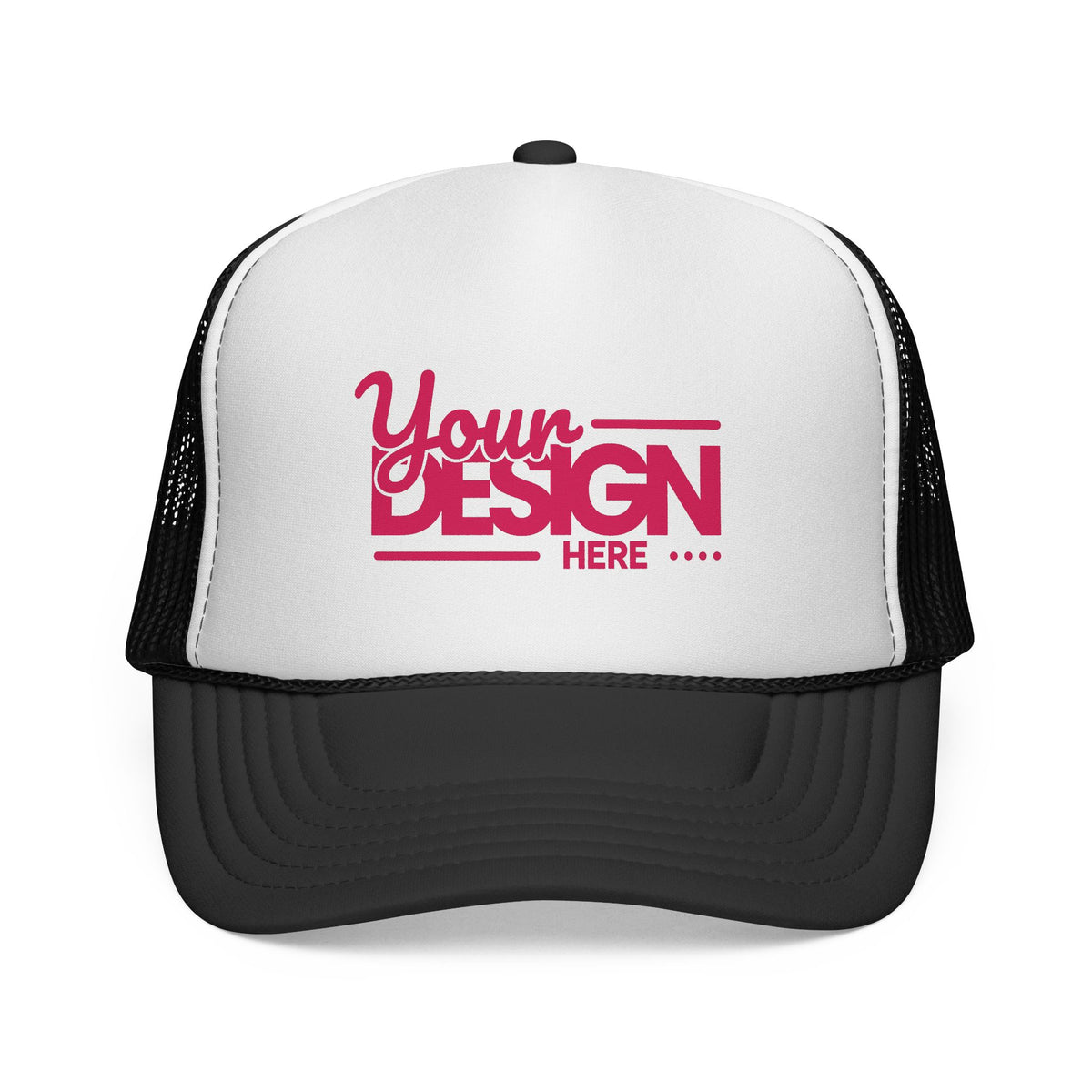 Custom Trucker Hat – Embroidered ‘Your Design Here’ Retro Script Cap, Personalized Mesh Snapback in Multiple Colors for Men & Women