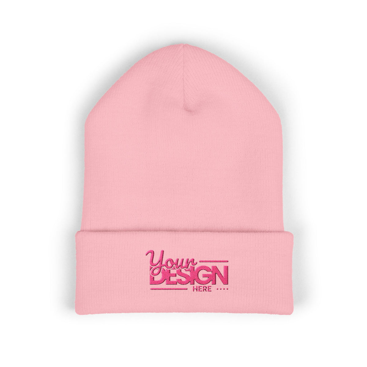 Embroidered Classic Cuffed Beanie – Customizable Pink Logo Winter Hat, Personalized Knit Beanie for Men & Women