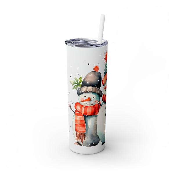 Colorful Snowmen Christmas Tumbler - Holiday Scene with Snowmen and Bright Scarves