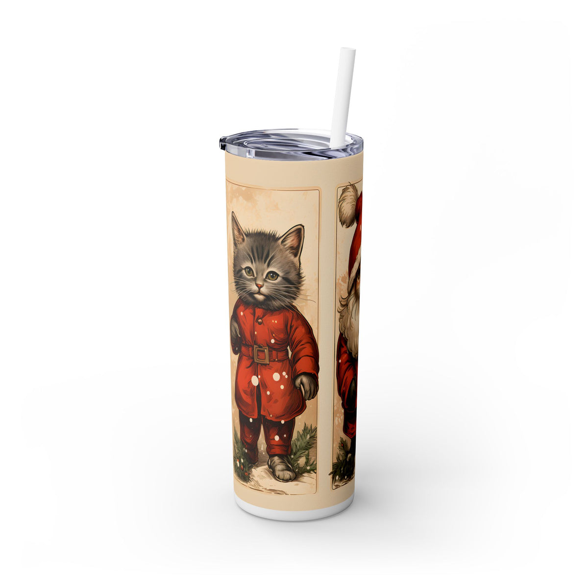 Christmas Cats in Santa and Festive Outfits - Cute Holiday Tumbler for Cat Lovers