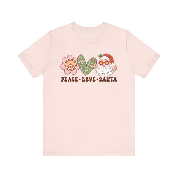 Peace Love Santa T-Shirt - Whimsical Santa Graphic Shirt - Holiday Spirit