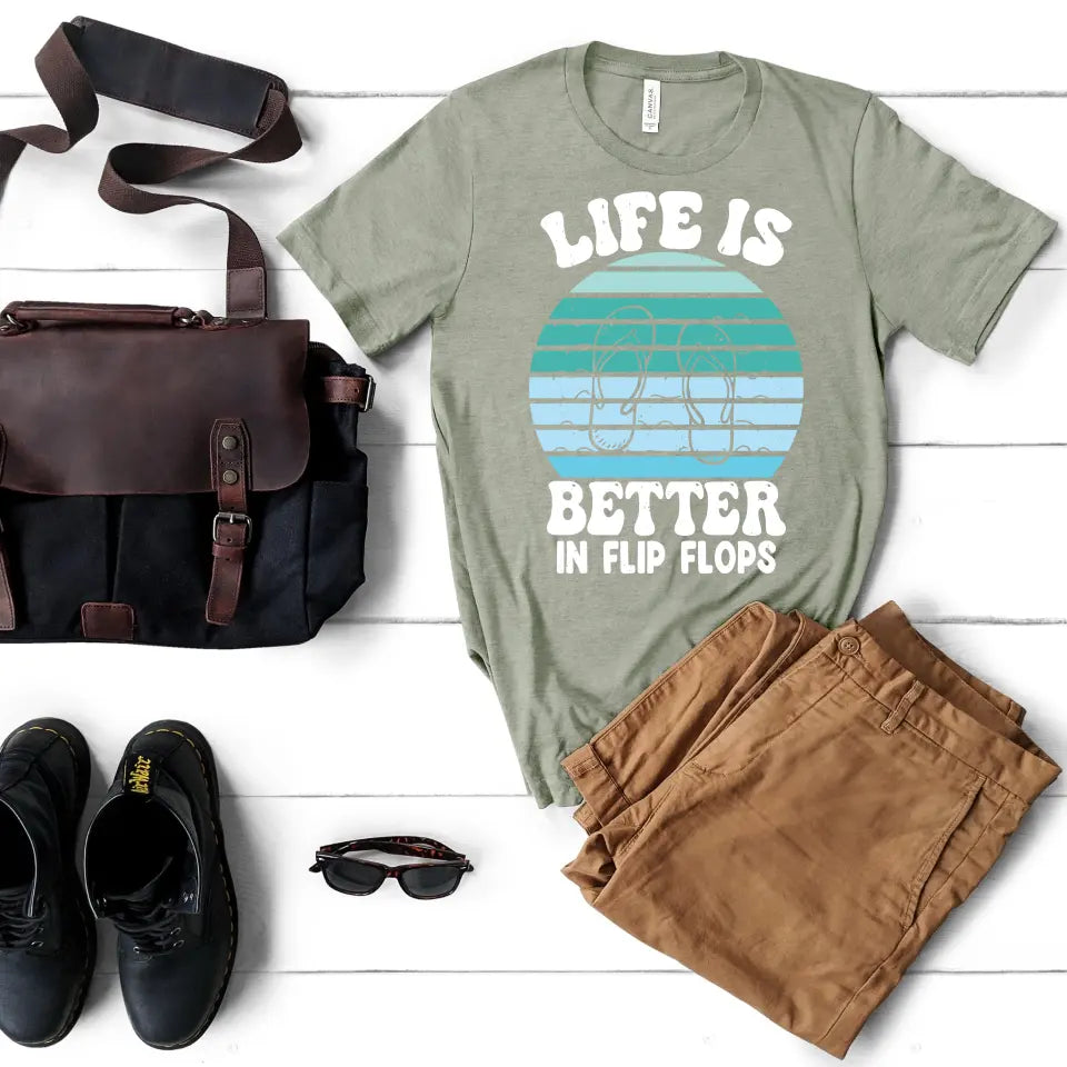 Life is Better in Flip Flops Men's Short Sleeve T-Shirt - Beach Summer Tee, Vacation Outfit, Gift for Him, Father's Day