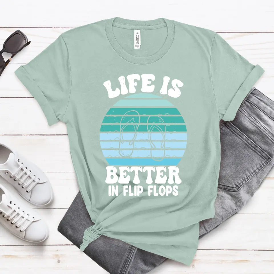 Life is Better in Flip Flops Men's Short Sleeve T-Shirt - Beach Summer Tee, Vacation Outfit, Gift for Him, Father's Day