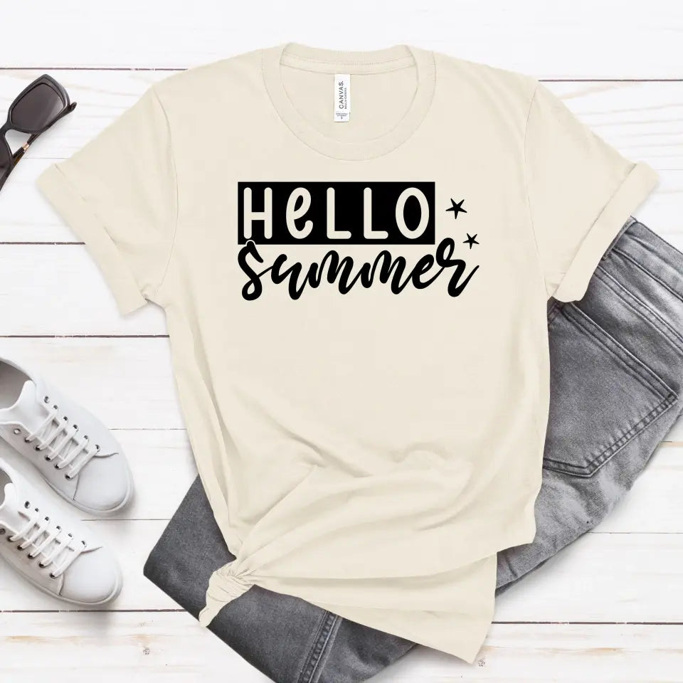 Hello Summer Men's Short Sleeve T-Shirt - Lake Summer Tee, Vacation Outfit, Gift for Him, Father's Day, Summer