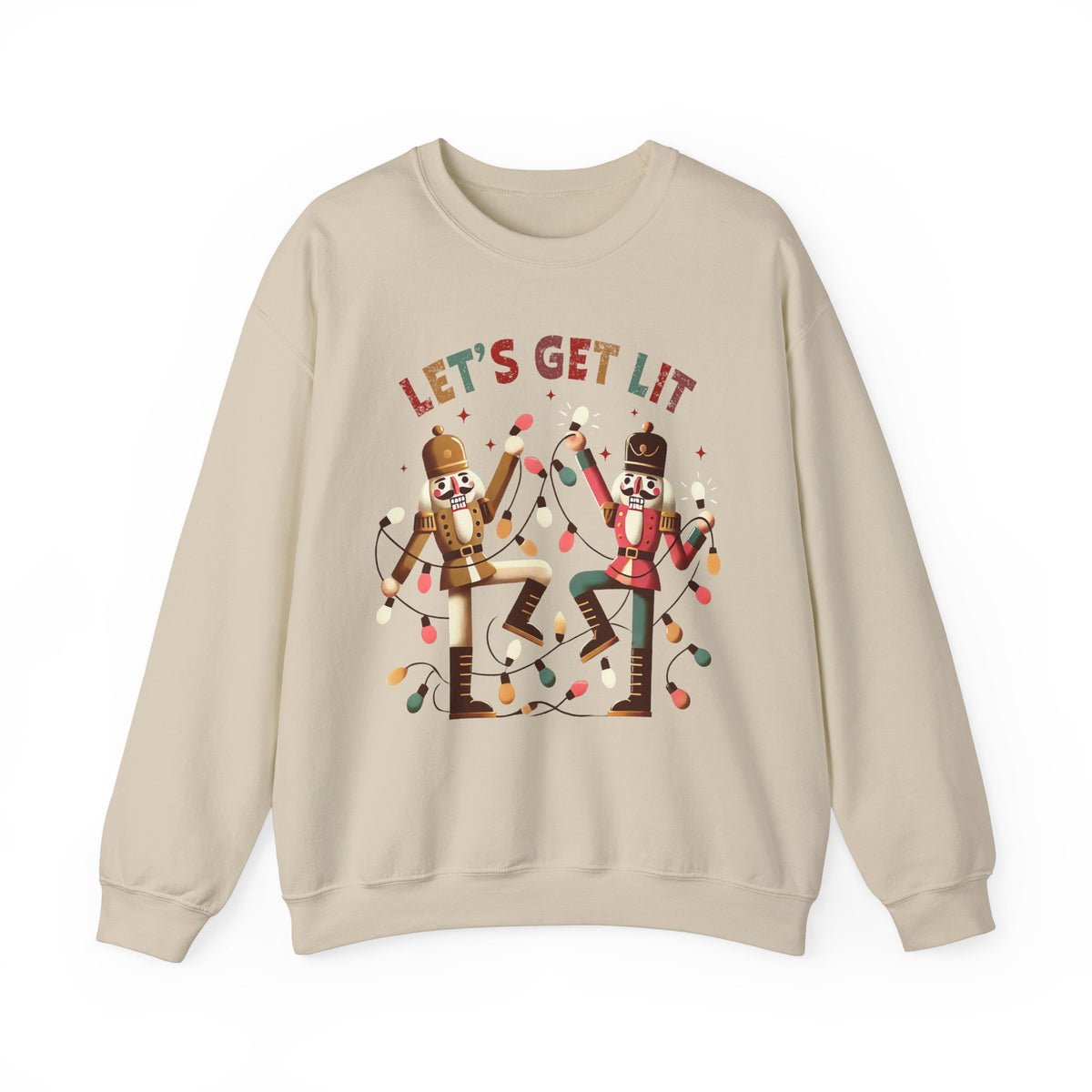 Let's Get Lit Christmas Sweatshirt – Funny Nutcracker Holiday Sweatshirt – Festive Christmas Graphic Tee – Light-Up