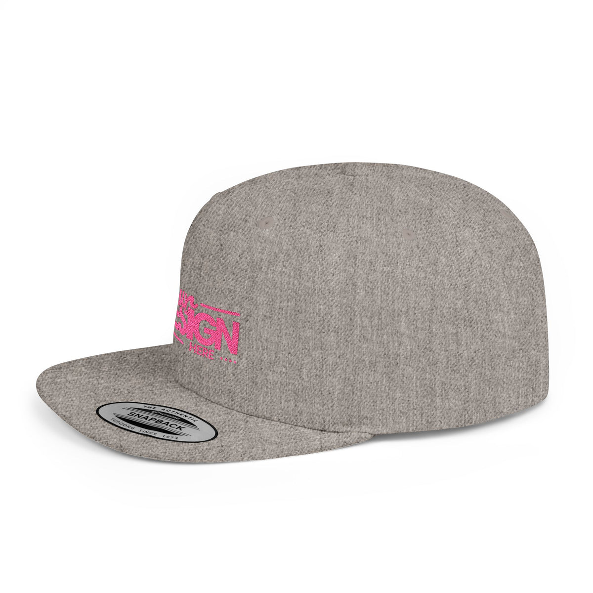 Snapback Hat – White Flat Bill Cap with Pink ‘Your Design Here’ Embroidery, Custom Logo Hat for Men & Women