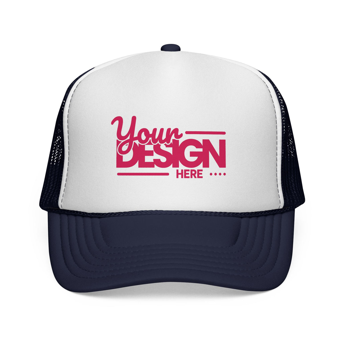 Custom Trucker Hat – Embroidered ‘Your Design Here’ Retro Script Cap, Personalized Mesh Snapback in Multiple Colors for Men & Women