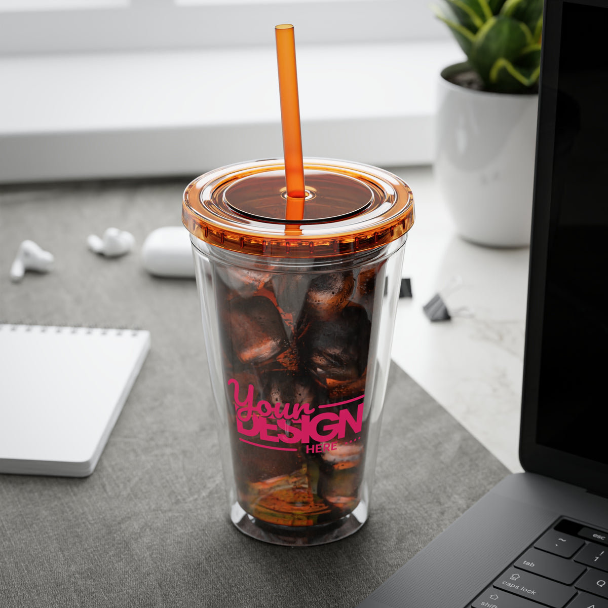 Sunsplash Tumbler with Straw - Personalizable 16oz Drink Cup for Summer Fun, Beach Vibes, and Gifts