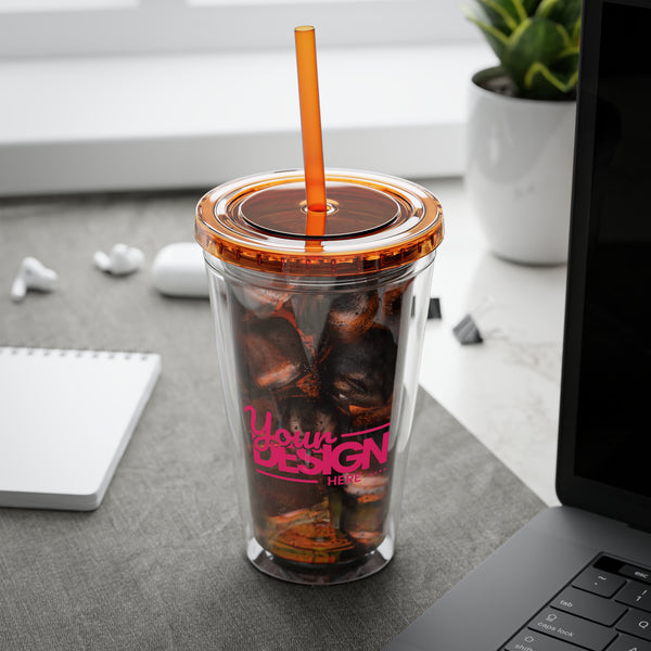 Sunsplash Tumbler with Straw - Personalizable 16oz Drink Cup for Summer Fun, Beach Vibes, and Gifts
