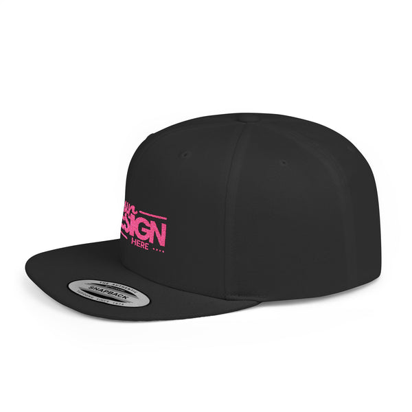 Snapback Hat – White Flat Bill Cap with Pink ‘Your Design Here’ Embroidery, Custom Logo Hat for Men & Women
