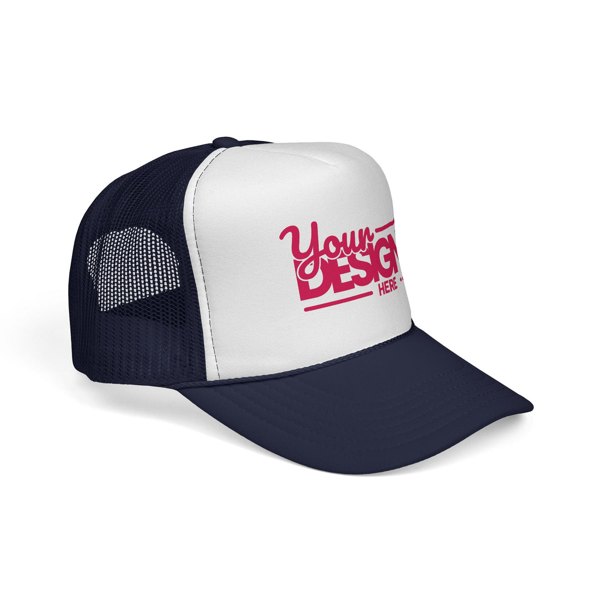 Custom Trucker Hat – Embroidered ‘Your Design Here’ Retro Script Cap, Personalized Mesh Snapback in Multiple Colors for Men & Women