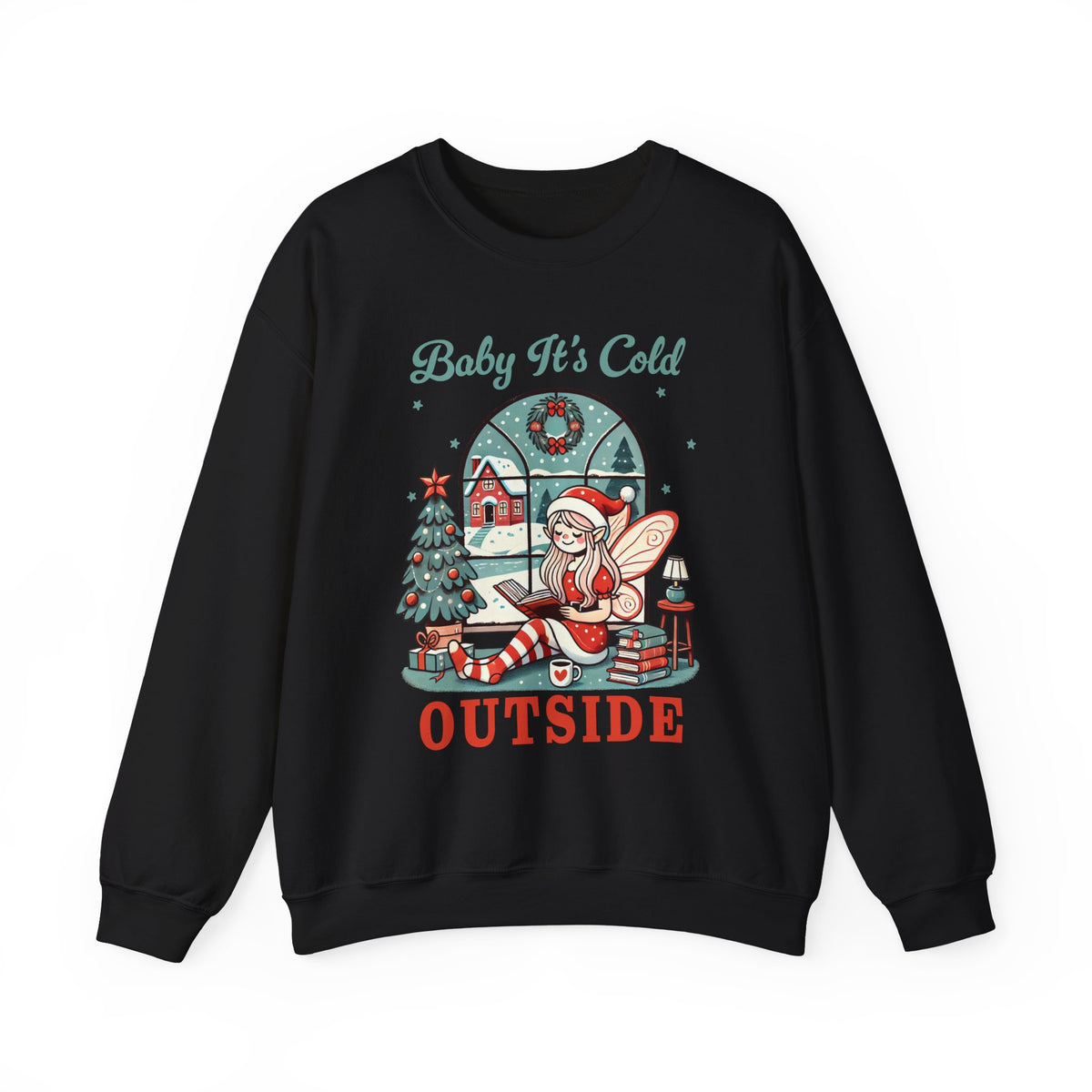 Baby It's Cold Outside Sweatshirt – Cozy Christmas Graphic Tee with Holiday Elf and Winter Scene