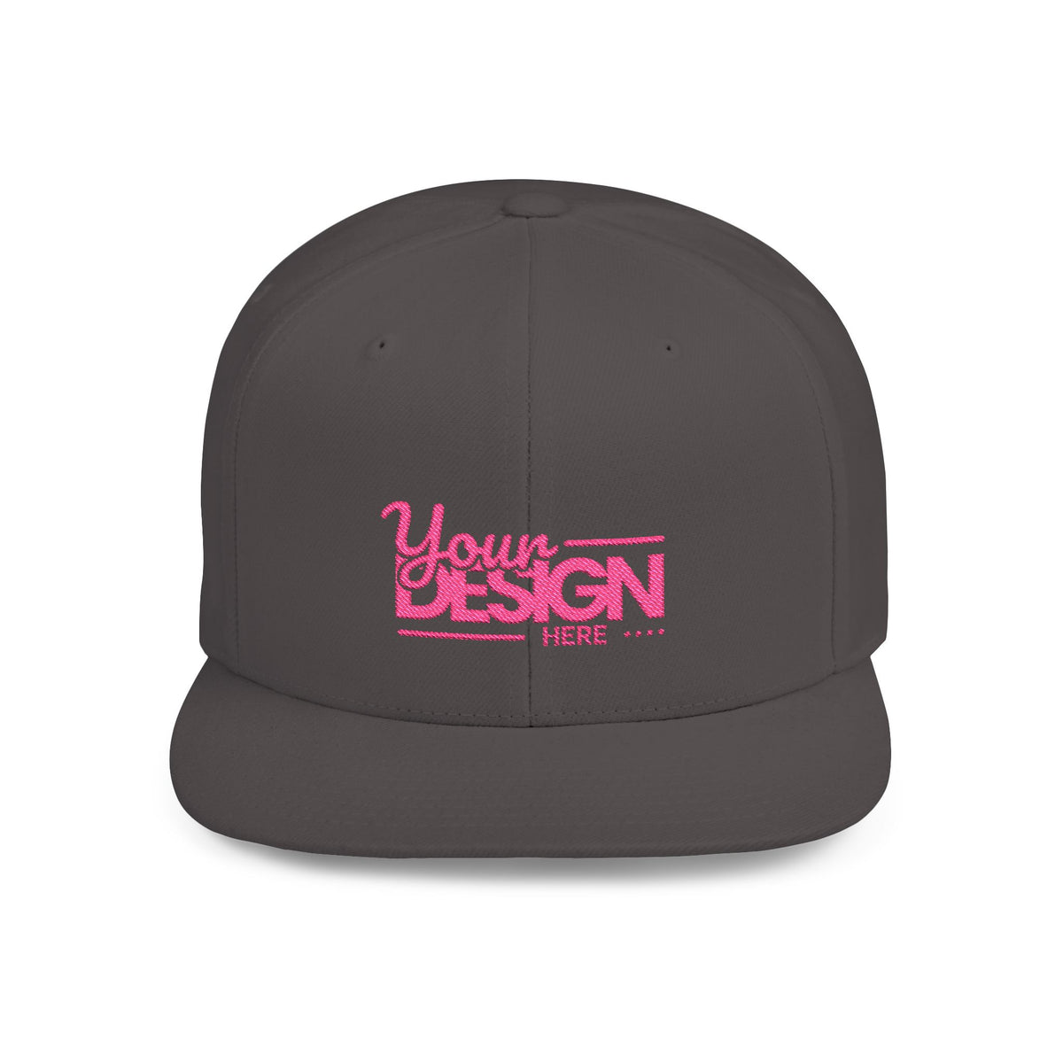 Snapback Hat – White Flat Bill Cap with Pink ‘Your Design Here’ Embroidery, Custom Logo Hat for Men & Women
