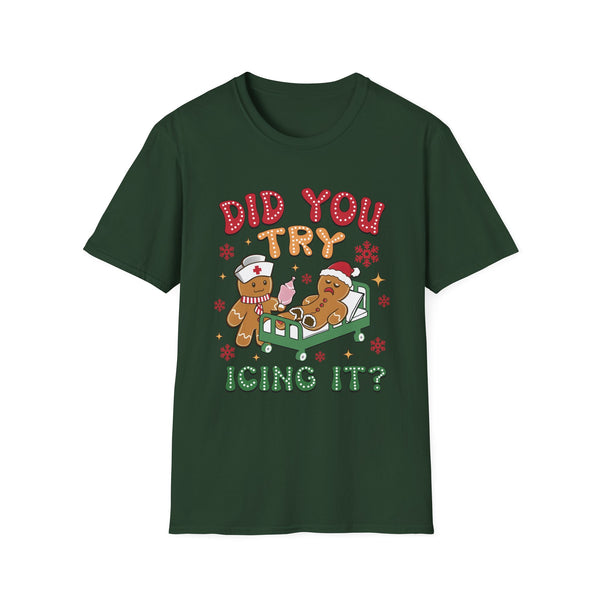 Gingerbread Doctor Humor - 'Did You Try Icing It? Funny Christmas Graphic Tee, Cute Holiday Shirt, Festive Baking Gift