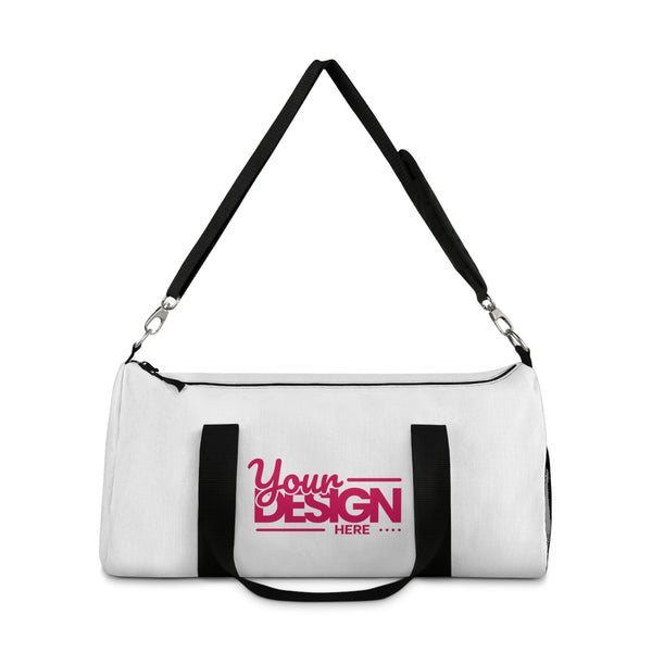 Custom White Duffel Bag with 'Your Design Here' Logo – Personalized Gym & Travel Gear