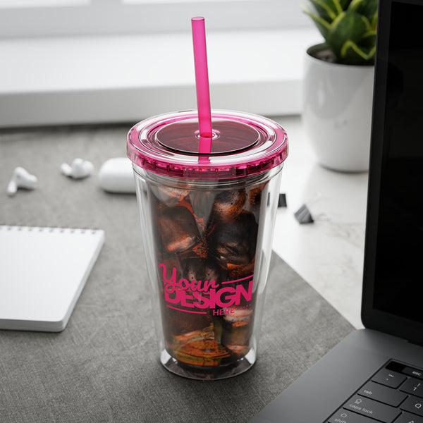Sunsplash Tumbler with Straw - Personalizable 16oz Drink Cup for Summer Fun, Beach Vibes, and Gifts