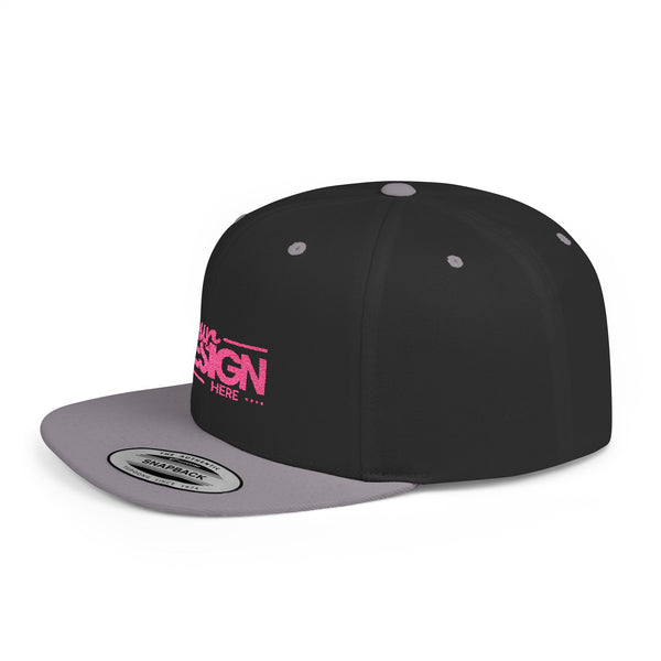 Snapback Hat – White Flat Bill Cap with Pink ‘Your Design Here’ Embroidery, Custom Logo Hat for Men & Women