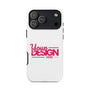 White phone case with 'Your Design Here' text on a white background