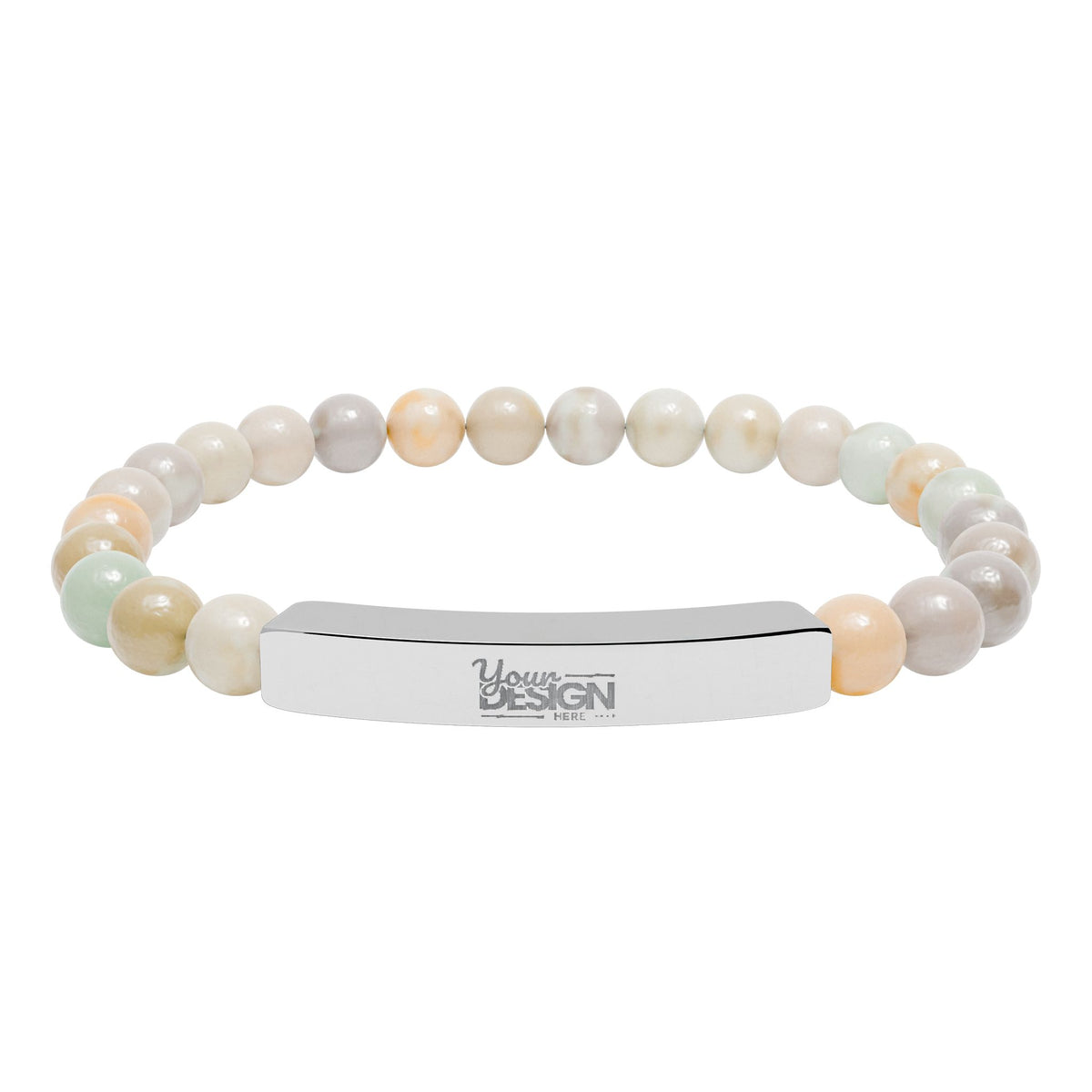 Unisex Engravable Natural Stone Bar Bracelet Stretch Beaded by Printify